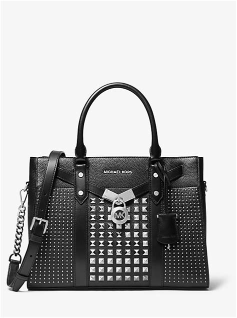 Nouveau Hamilton Large Studded Pebbled Leather Satchel 